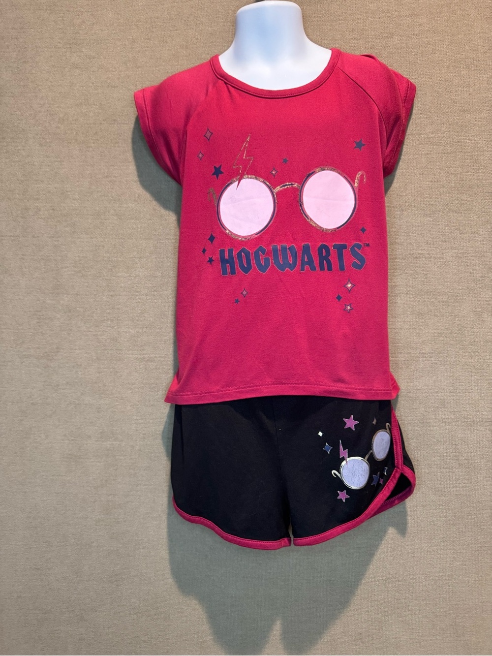 Official Harry Potter Girls Hogwart Shirt & Shorts Set Size 6 Burgundy Black #40